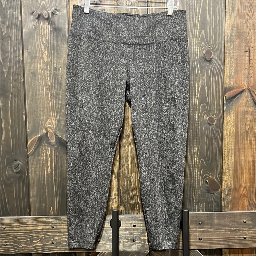 Athleta Delancey Textured Tight Leggings L High Rise Zipper Pockets Cropped Gray
